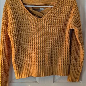 Moral Fiber Mustard V-Neck Super Soft Cable Knit Sweater